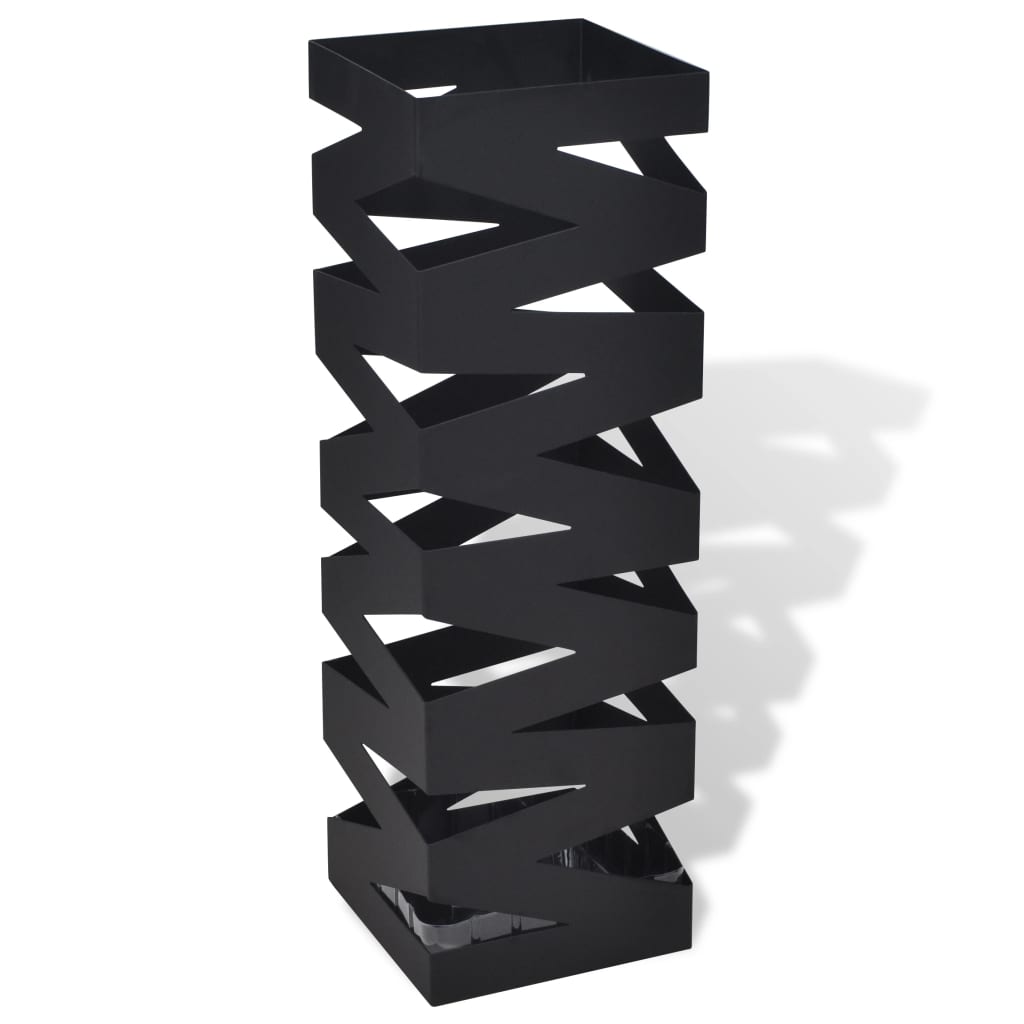 Black Square Umbrella Stand Storage Holder Walking Stick Steel 19.1"