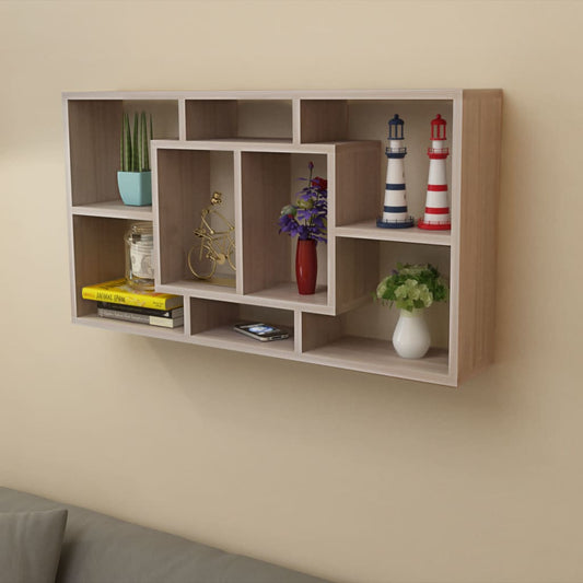 Floating Wall Display Shelf 8 Compartments Oak Color