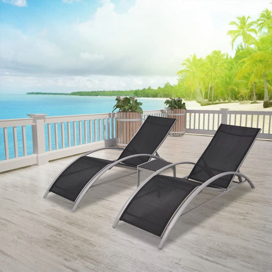 Sun Loungers with Table Aluminum Black
