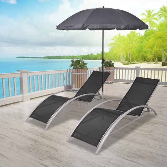 Sun Loungers with Umbrella Aluminum Black