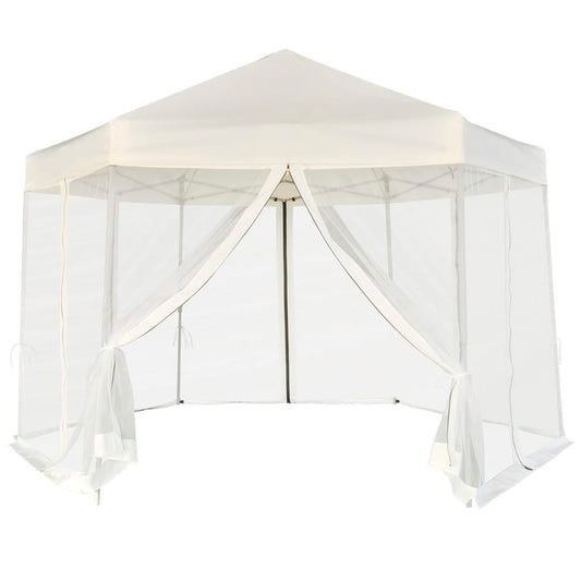 Hexagonal Pop-Up Marquee with 6 Sidewalls Cream White 11.8'x10.2'