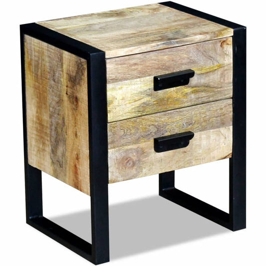 Side Table with 2 Drawers Solid Mango Wood 17"x13"x20"