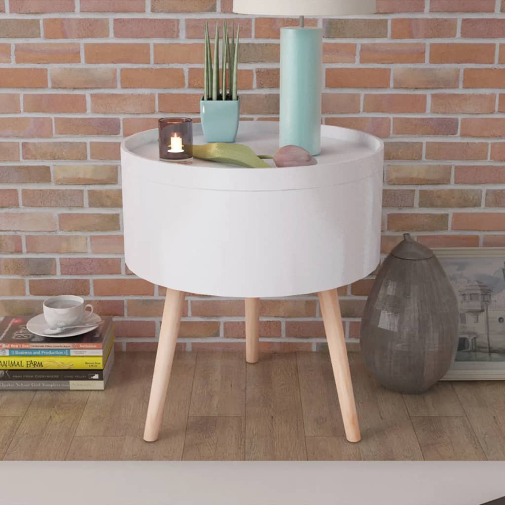 Side Table with Serving Tray Round 15.6"x17.5" White
