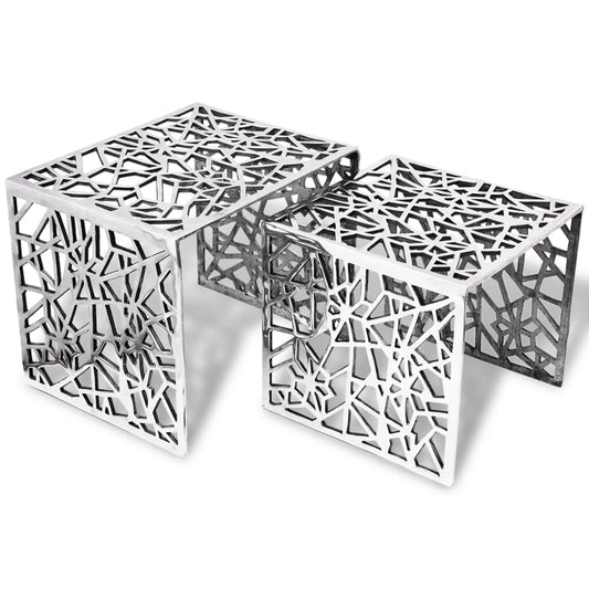 Two Piece Side Tables Square Aluminum Silver