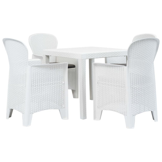 5 Piece Patio Dining Set Plastic White Rattan Look
