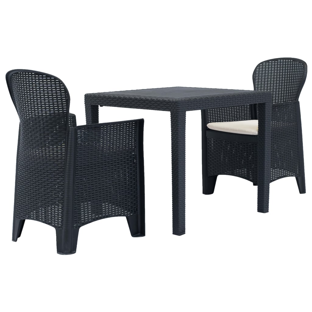 3 Piece Bistro Set Plastic Anthracite Rattan Look