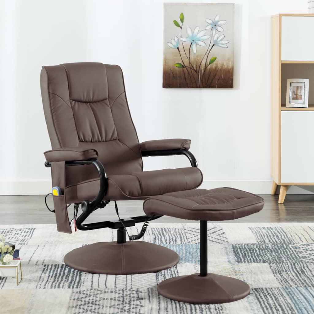 Massage Recliner with Ottoman Brown Faux Leather