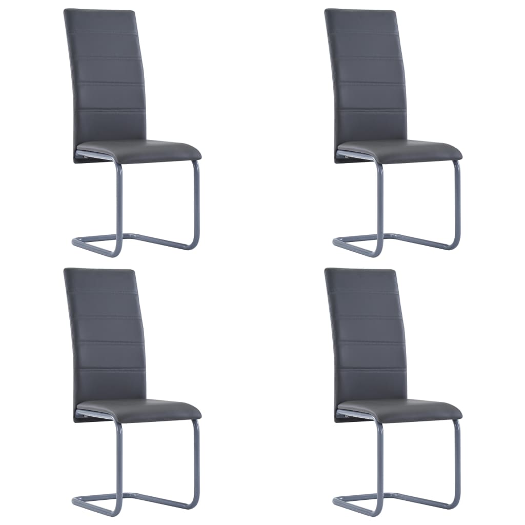Cantilever Dining Chairs 4 pcs Gray Faux Leather