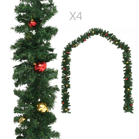 Christmas Garlands 4 pcs with Baubles Green 106.2" PVC