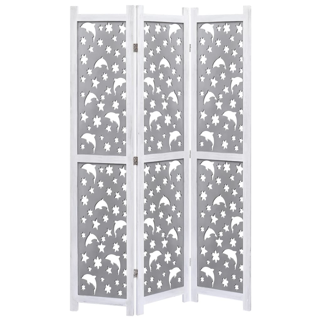 3-Panel Room Divider Gray 41.3"x65" Solid Wood