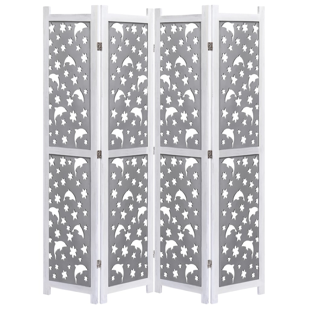 4-Panel Room Divider Gray 55.1"x65" Solid Wood