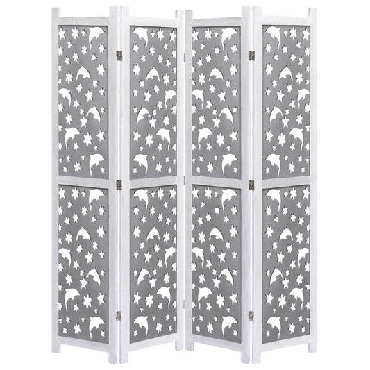 4-Panel Room Divider Gray 55.1"x65" Solid Wood