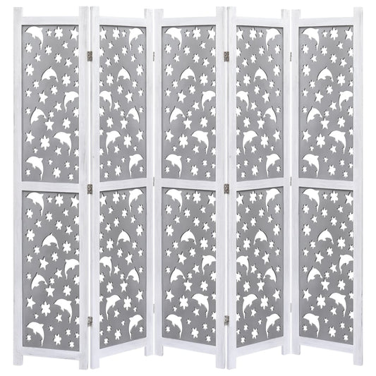5-Panel Room Divider Gray 68.9"x65" Solid Wood