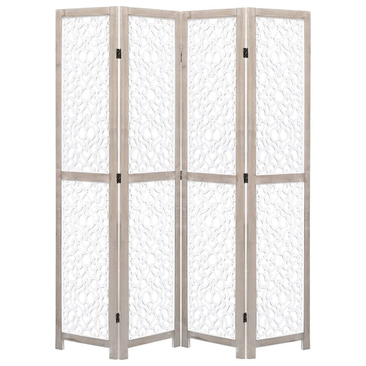 4-Panel Room Divider White 55.1"x65" Solid Wood