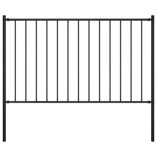 Fence Panel with Posts Powder-coated Steel 5.6'x2.5' Black