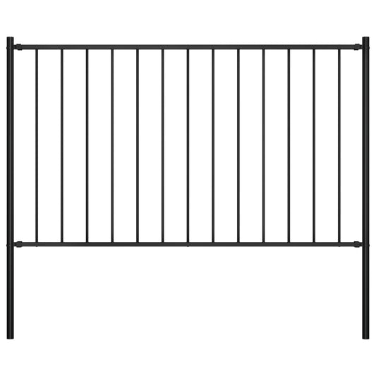 Fence Panel with Posts Powder-coated Steel 5.6'x3.3' Black