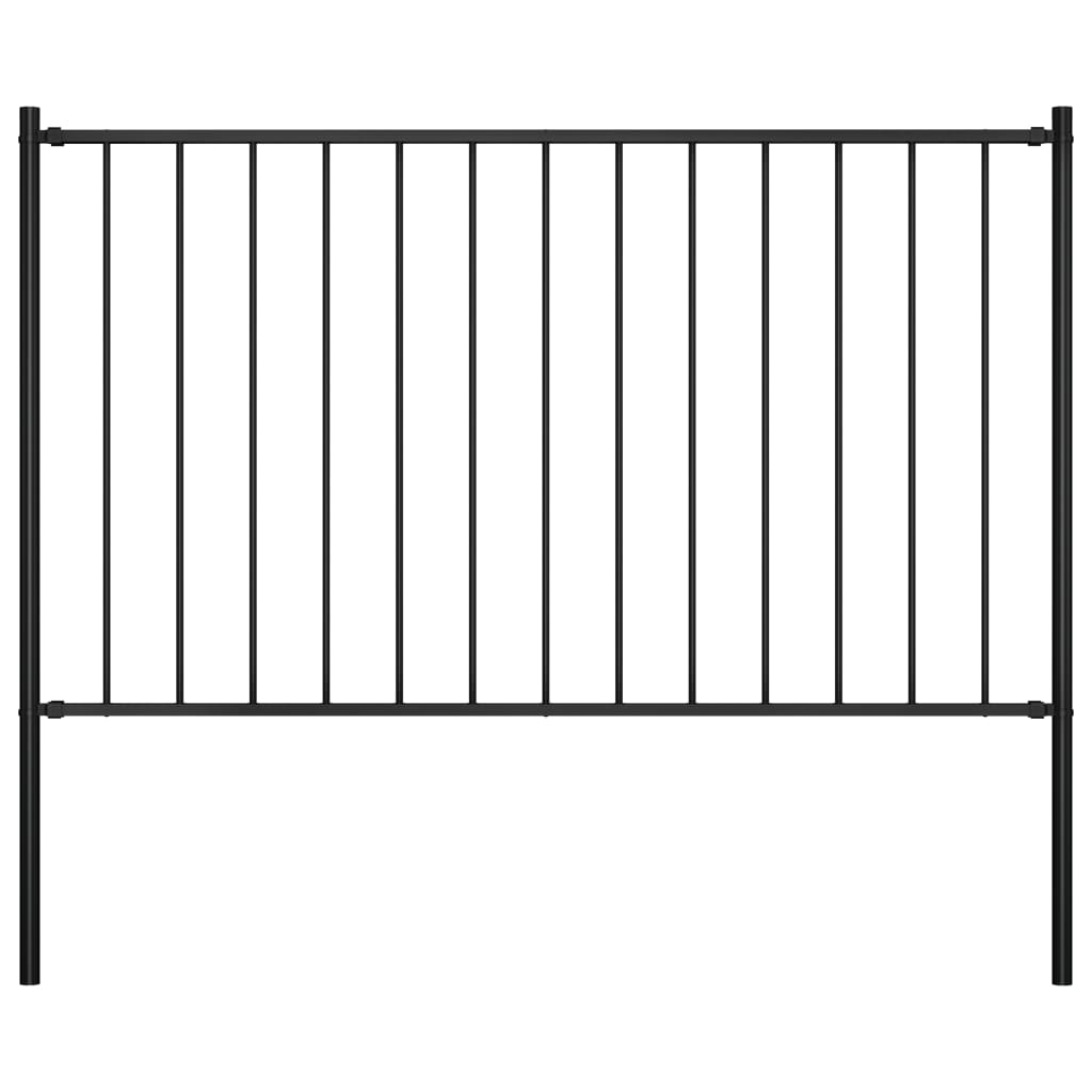Fence Panel with Posts Powder-coated Steel 5.6'x4.1' Black