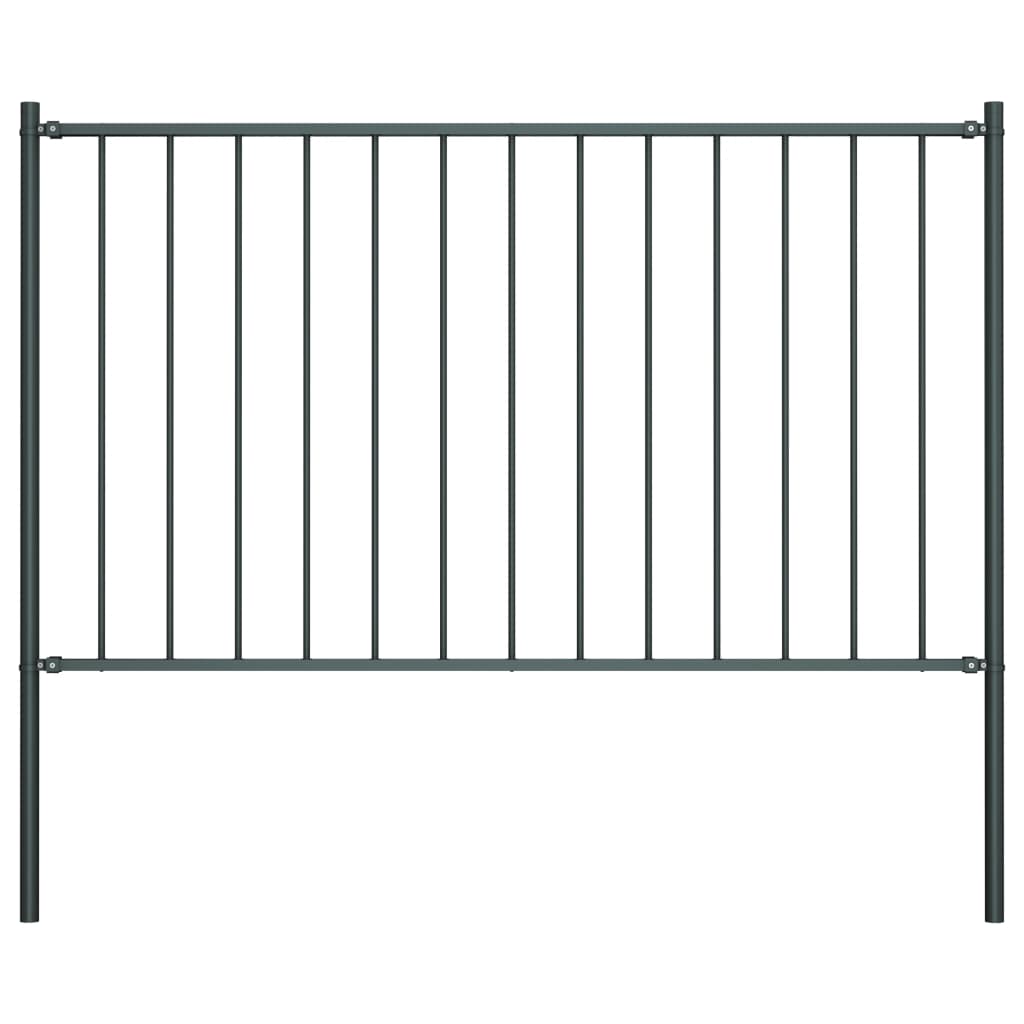 Fence Panel with Posts Powder-coated Steel 5.6'x3.3' Anthracite