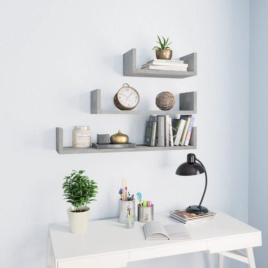 Wall Display Shelf 3 pcs Concrete Gray Engineered Wood
