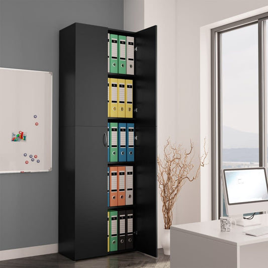 Office Cabinet Black 23.6"x12.6"x74.8" Engineered Wood