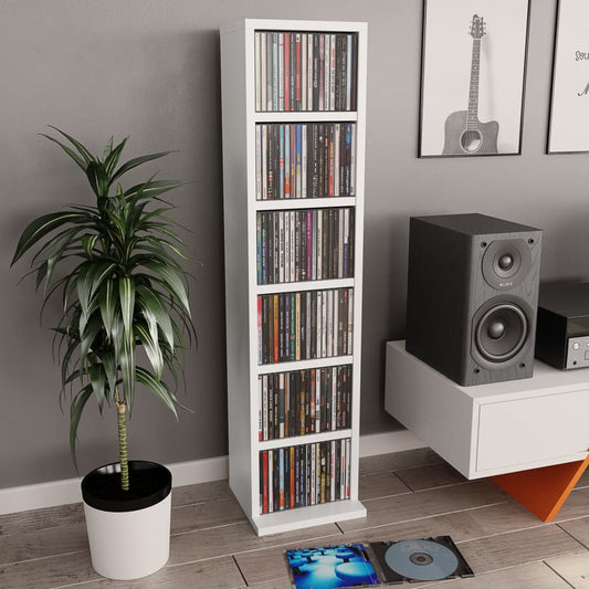 CD Cabinet White 8.3"x7.9"x34.6" Engineered Wood