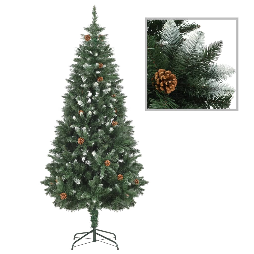 Artificial Christmas Tree with Pine Cones and White Glitter 6 ft
