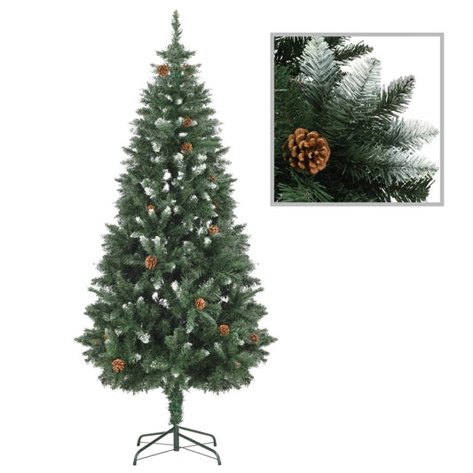 Artificial Christmas Tree with Pine Cones and White Glitter 6 ft