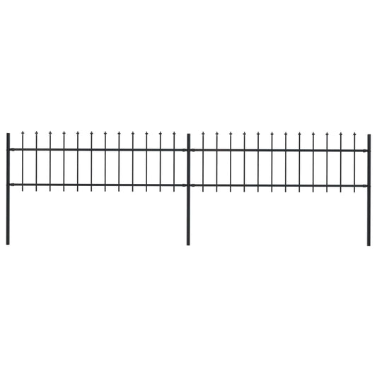 Garden Fence with Spear Top Steel 133.9"x23.6" Black