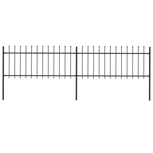 Garden Fence with Spear Top Steel 133.9"x31.5" Black