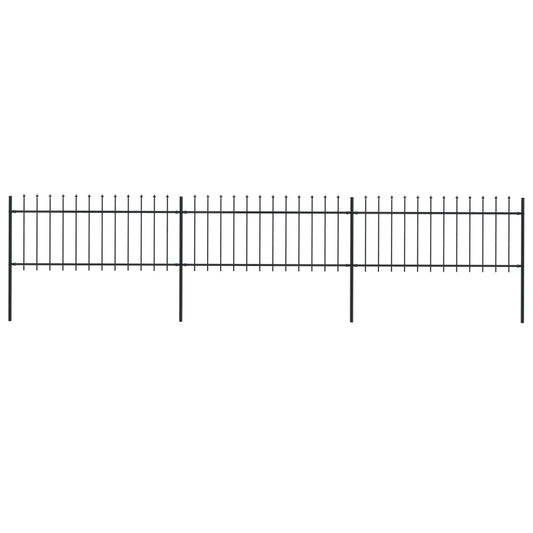 Garden Fence with Spear Top Steel 200.8"x31.5" Black