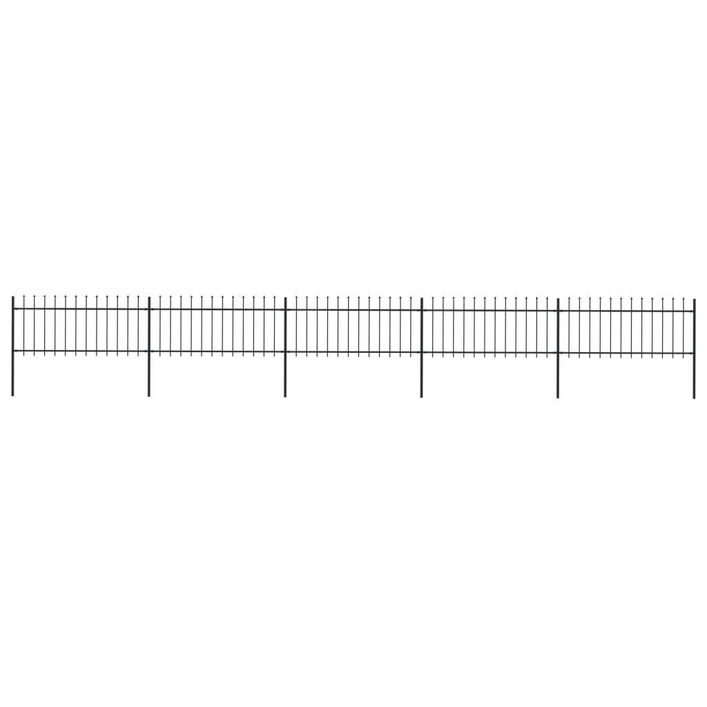 Garden Fence with Spear Top Steel 334.6"x31.5" Black