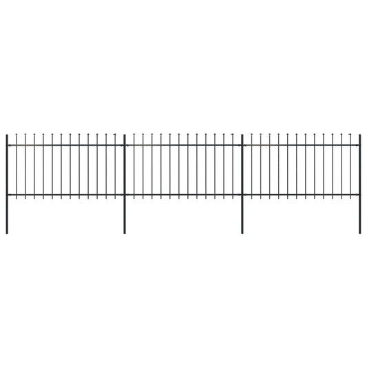 Garden Fence with Spear Top Steel 200.8"x39.4" Black