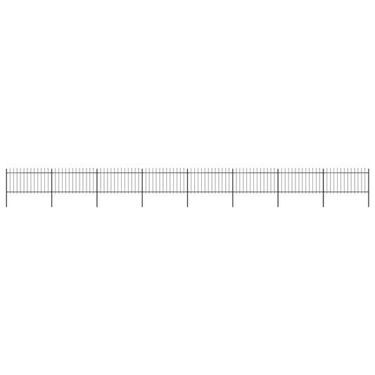 Garden Fence with Spear Top Steel 535.4"x39.4" Black