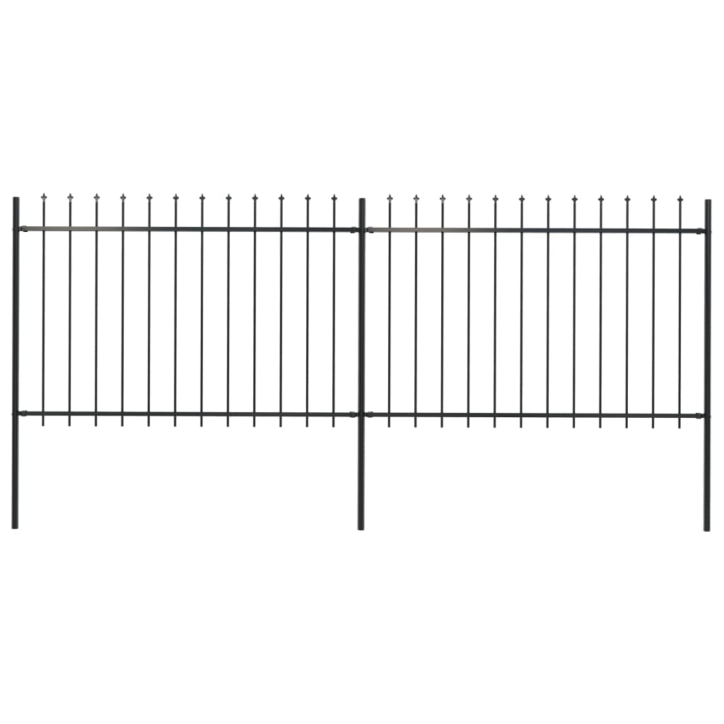 Garden Fence with Spear Top Steel 133.9"x47.2" Black