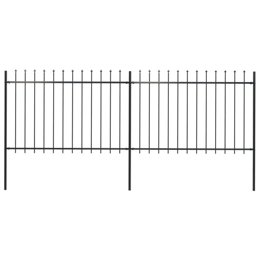 Garden Fence with Spear Top Steel 133.9"x47.2" Black