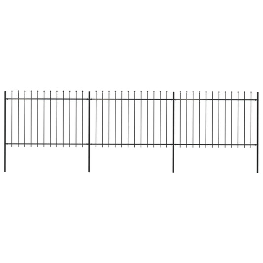 Garden Fence with Spear Top Steel 200.8"x47.2" Black