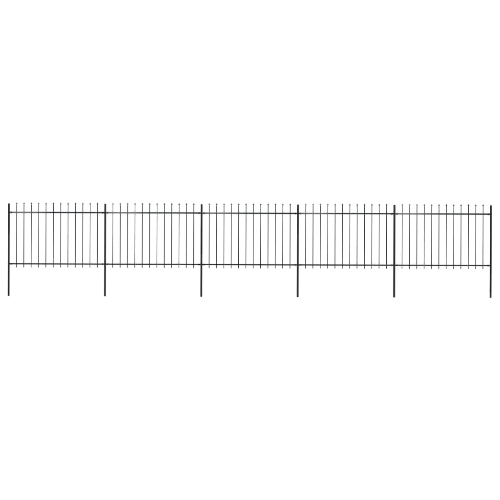 Garden Fence with Spear Top Steel 334.6"x47.2" Black