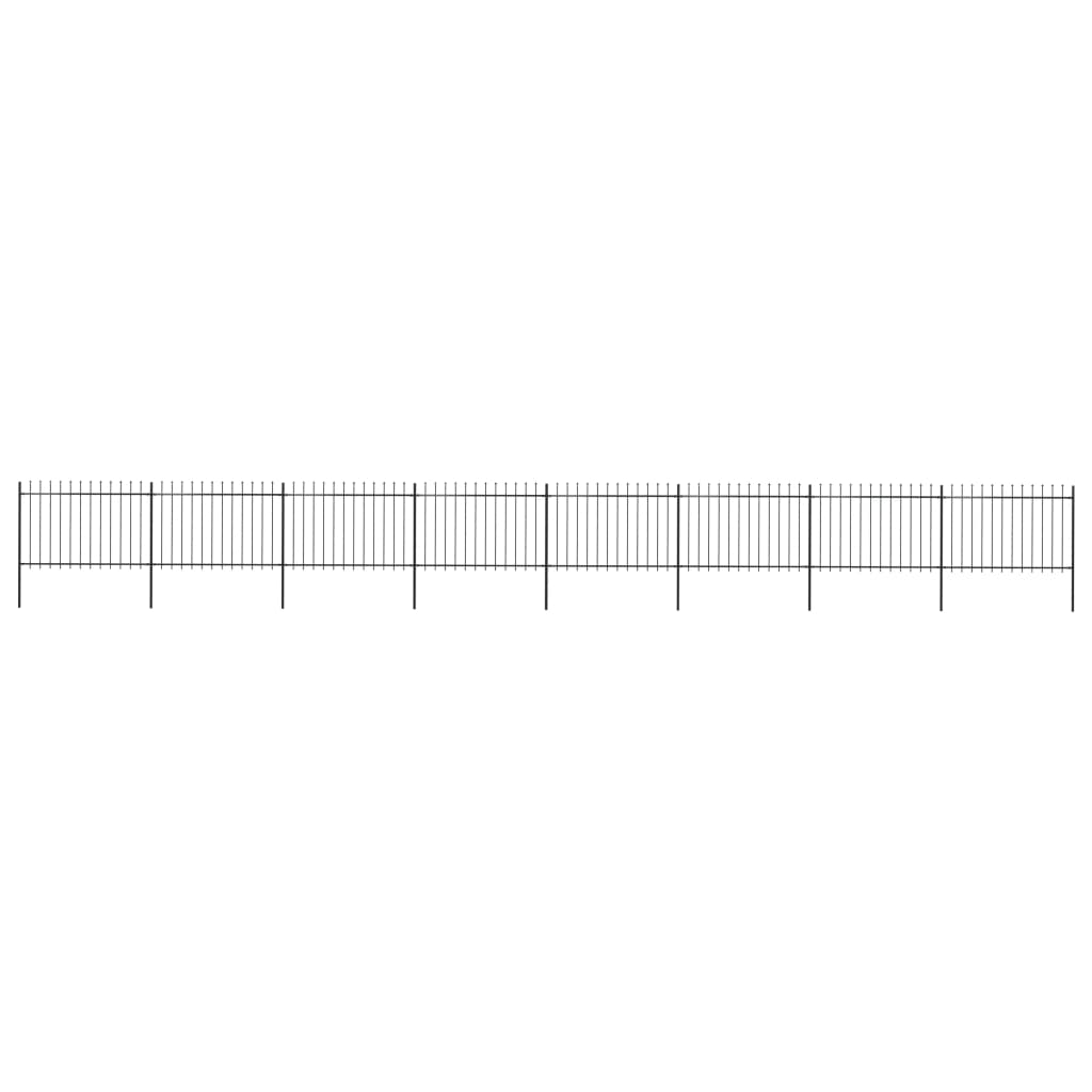 Garden Fence with Spear Top Steel 535.4"x47.2" Black