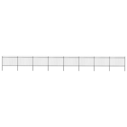 Garden Fence with Spear Top Steel 535.4"x47.2" Black