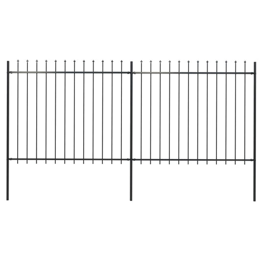 Garden Fence with Spear Top Steel 133.9"x59.1" Black