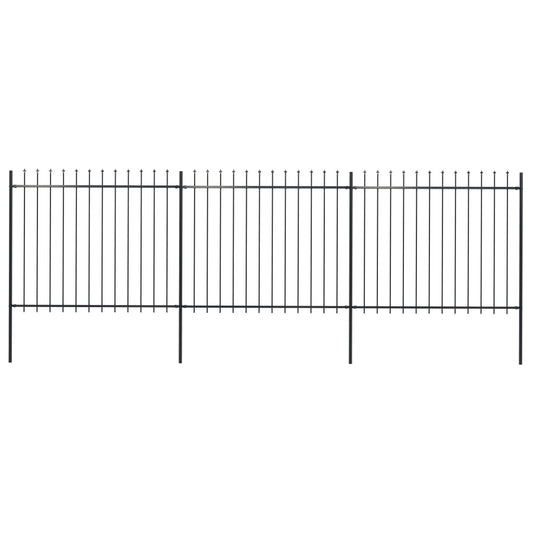 Garden Fence with Spear Top Steel 200.8"x59.1" Black