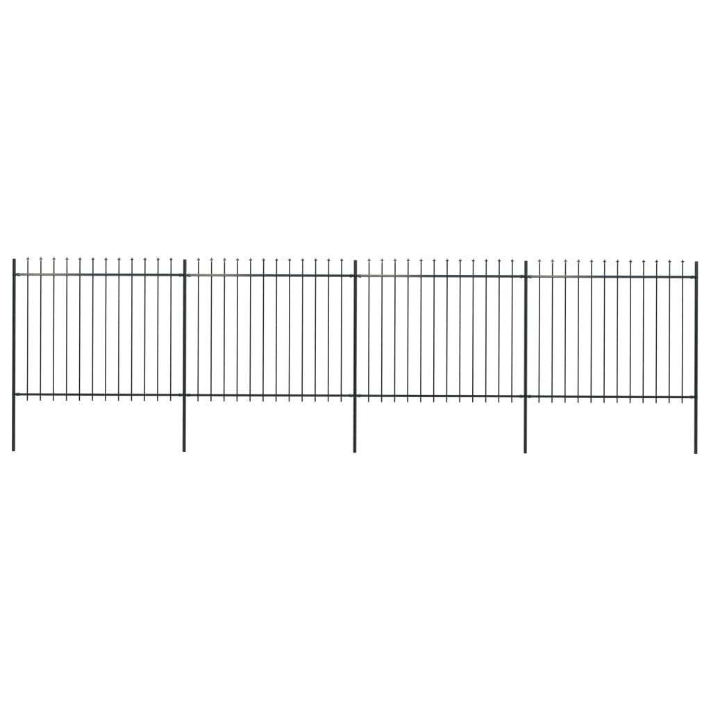Garden Fence with Spear Top Steel 267.7"x59.1" Black