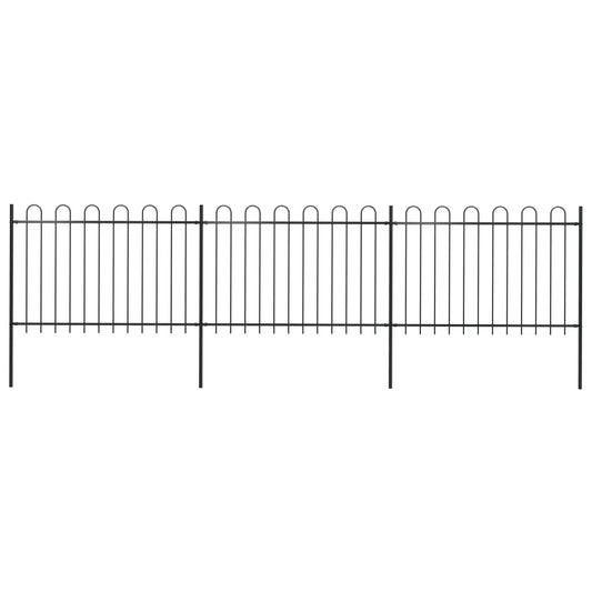 Garden Fence with Hoop Top Steel 16.7' Black