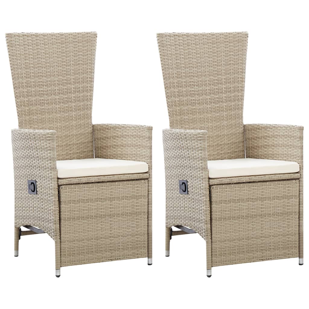Reclining Patio Chairs 2 pcs with Cushions Poly Rattan Beige