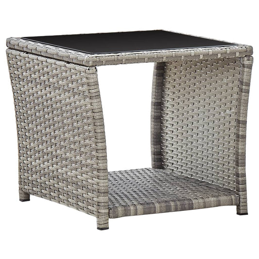 Coffee Table Gray 17.7"x17.7"x15.7" Poly Rattan and Glass