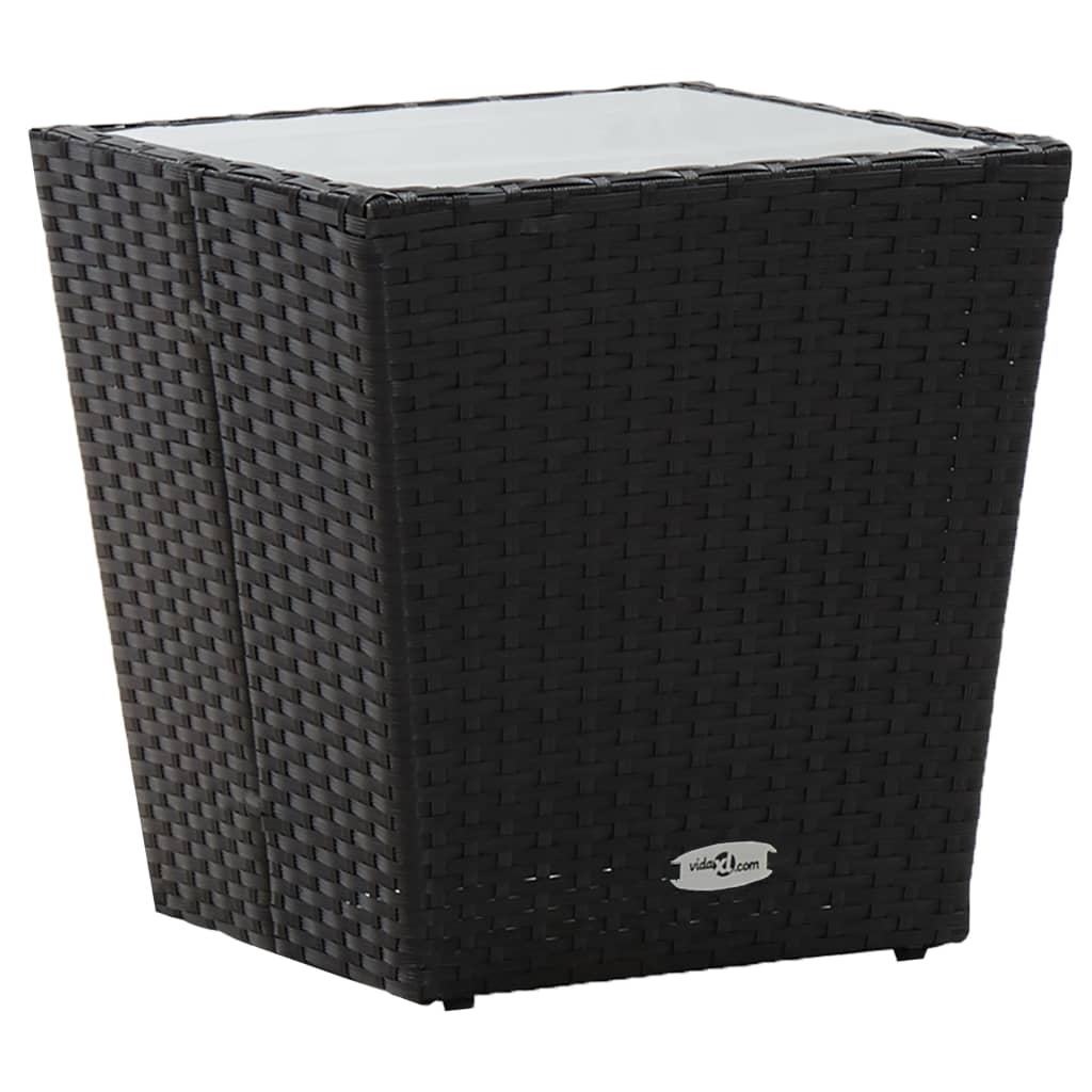 Tea Table Black 16.3"x16.3"x16.9" Poly Rattan and Tempered Glass