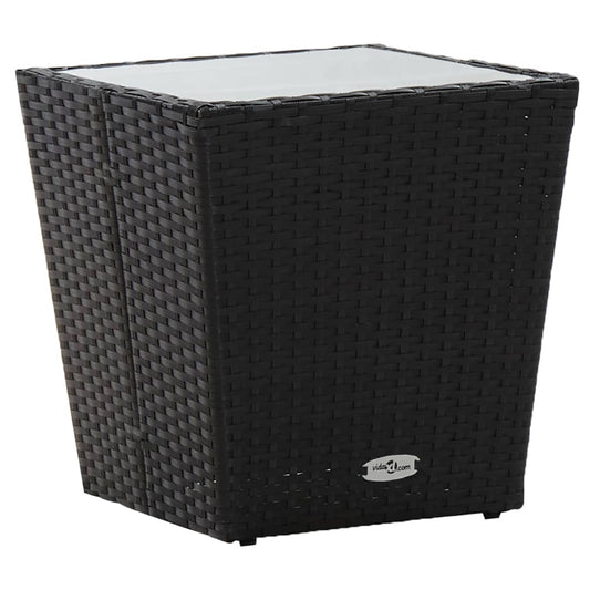 Tea Table Black 16.3"x16.3"x16.9" Poly Rattan and Tempered Glass