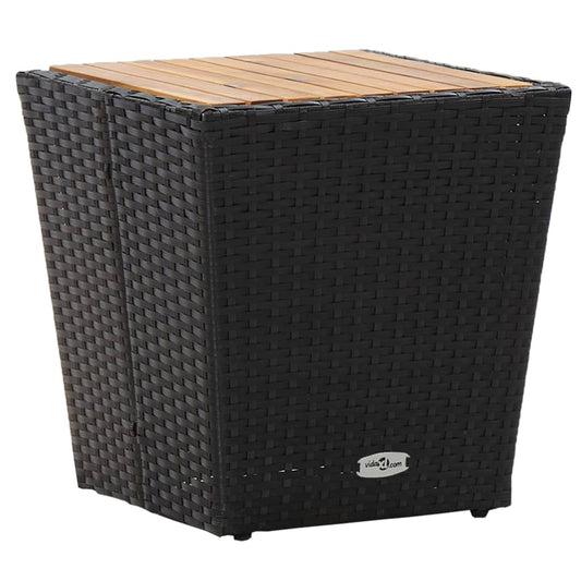 Tea Table Black 16.3"x16.3"x16.9" Poly Rattan and Solid Acacia Wood