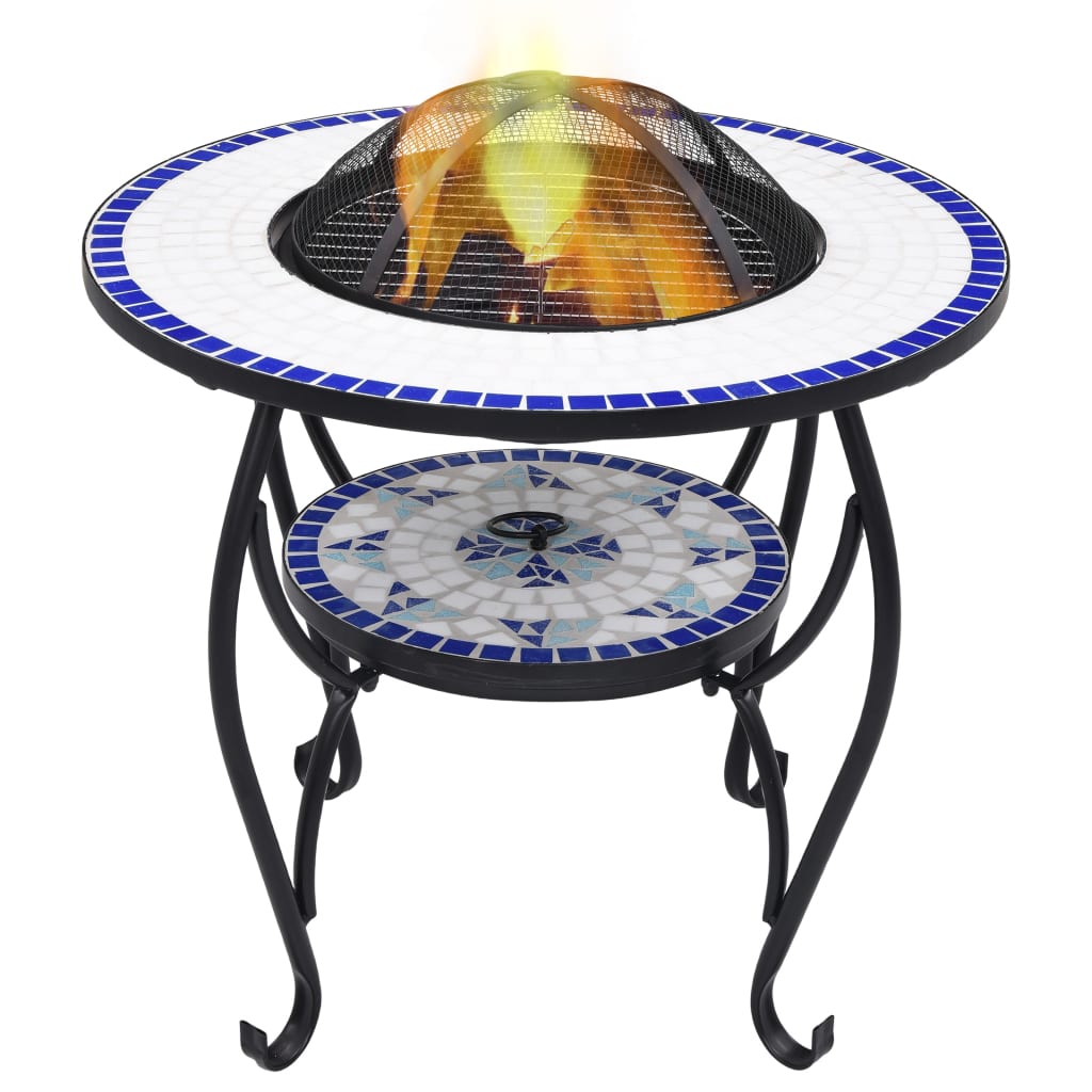 Mosaic Fire Pit Table Blue and White 26.8" Ceramic