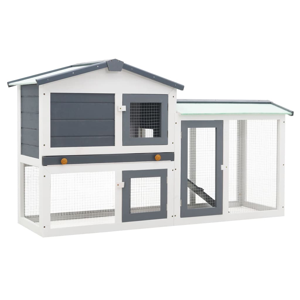 Outdoor Large Rabbit Hutch Gray and White 57.1"x17.7"x33.5" Wood